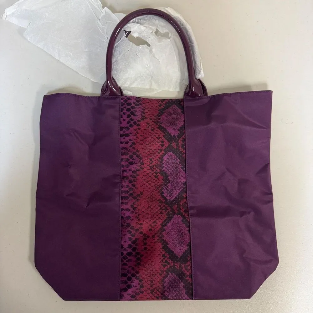 NWT Estee Lauder Tote Bag Women's Purple Faux Snake Skin Lined Summer Beach